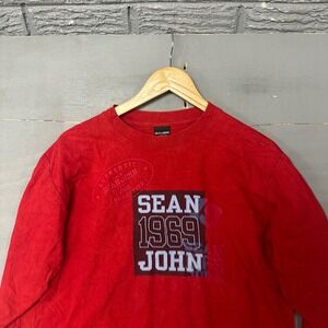 Sean John Boys Red Long Sleeve Graphic Tee Shirt Size M 12/14 1969 Hip Hop Urban